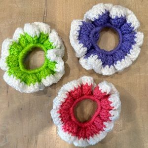 Handcrafted crochet scrunchies set of three